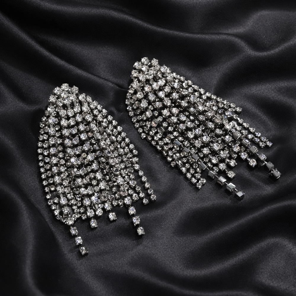 Modern Silver Crystal Dangle Earrings